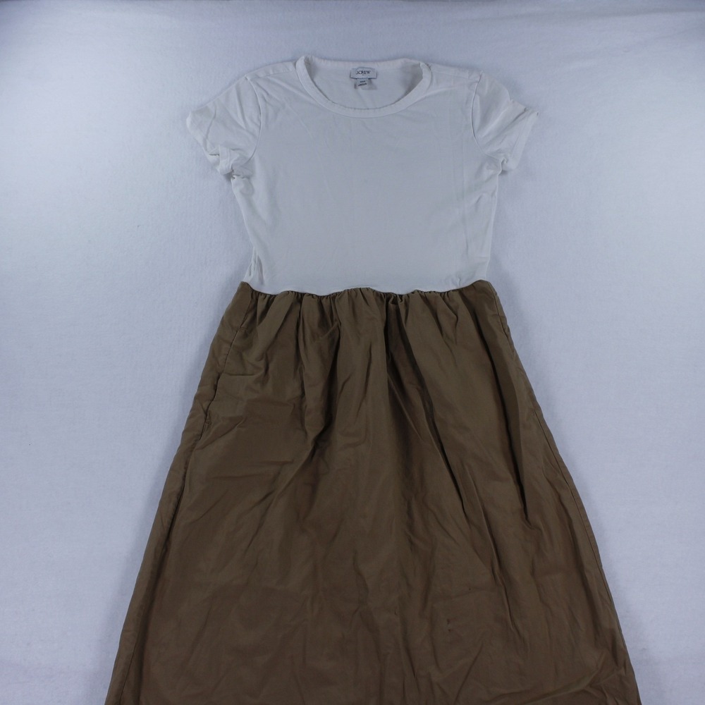 J.Crew Women's Colorblock Maxi Dress XXS White Short Sleeve Tan Poplin Skirt